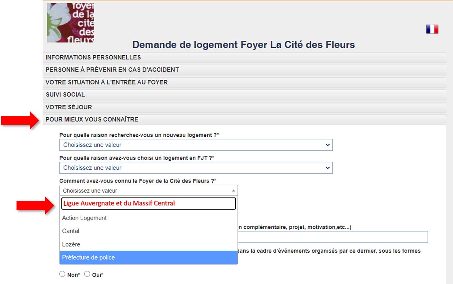 procédure WEB de la procédure FCF